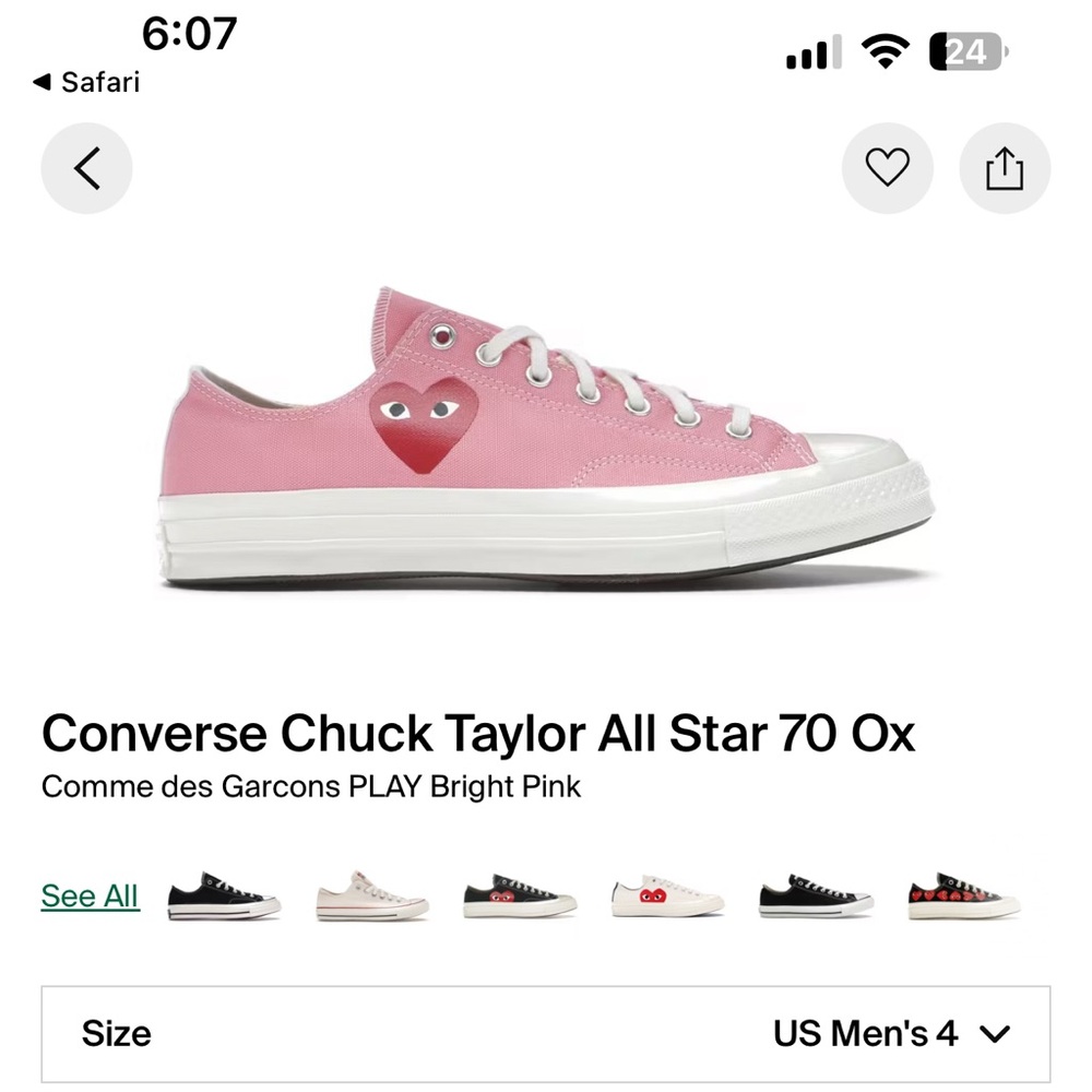 Converse x Comme des Garçons Pink Heart Sneakers